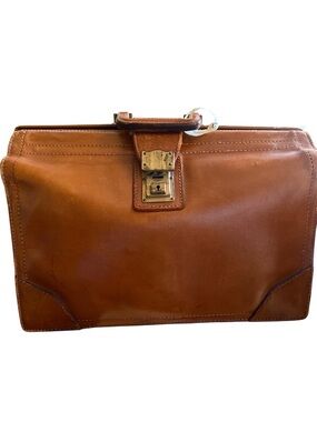 Vintage Leather Doctor Bag Frame Satchel Medical Briefcase Patina 1940s Lock